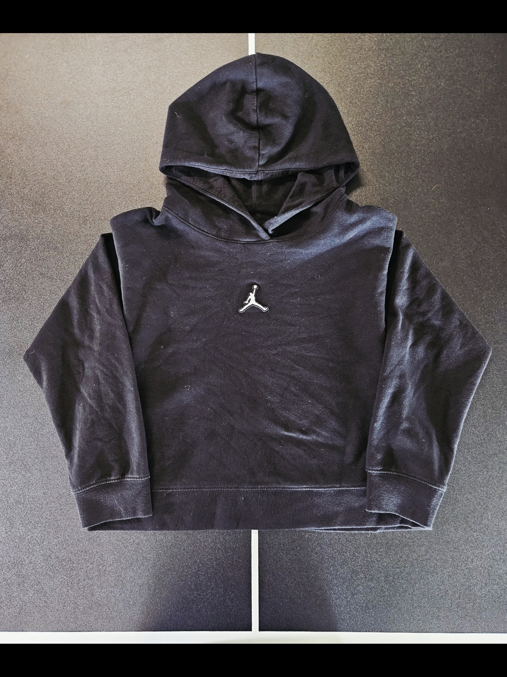 Jordan Girls Large Kids Black Cropped Hoodie Silver Jumpman Logo